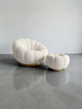 Luna Swivel Velvet Armchair & Ottoman Set